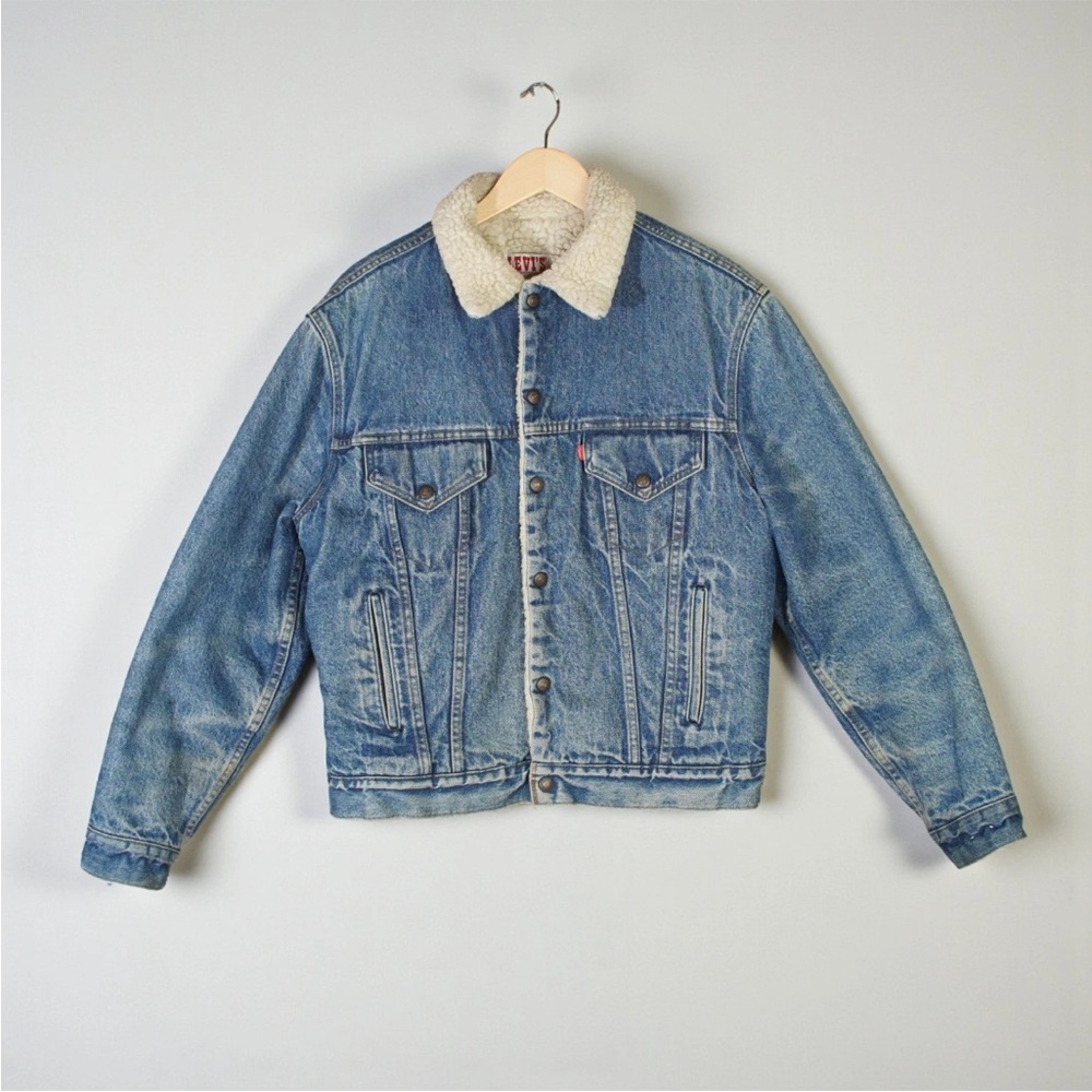 Vintage LEVIS Sherpa Lined Type 3 Trucker Jacket Men 42R Blue 80s Denim USA Made